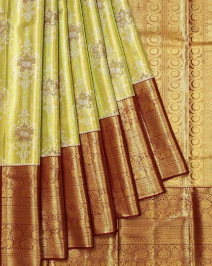 Parrot Green Kanchipuram Tissue Silk Saree