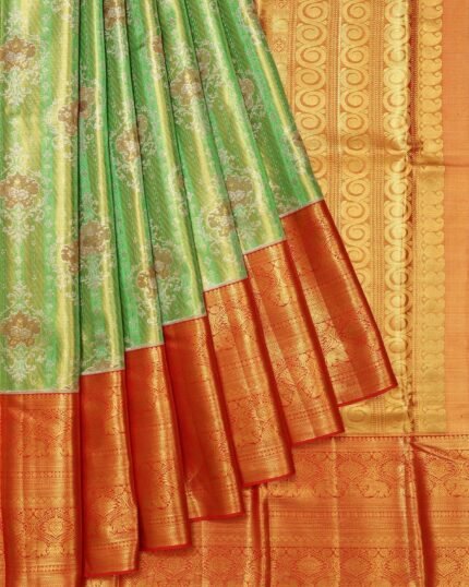 Parrot Green Kanchipuram Tissue Silk Saree