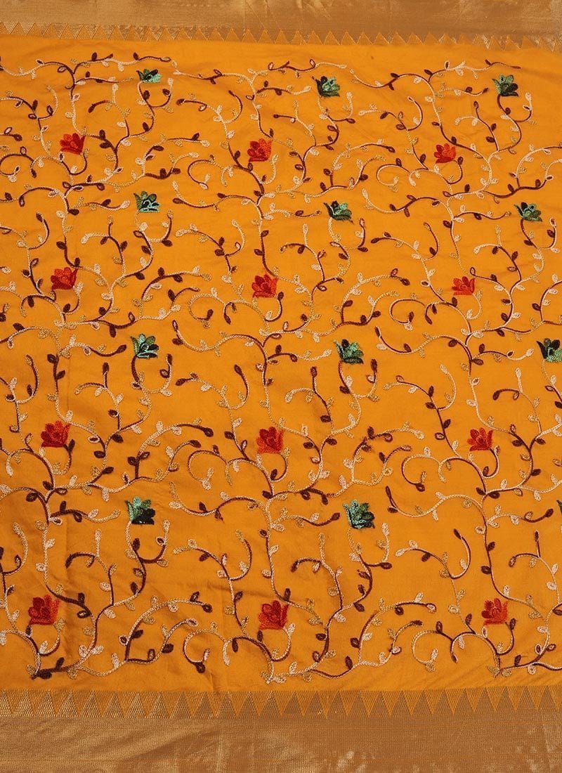 Assam Cotton Silk Thread Embroidered Work Temple Contrast Border Saree Festive Wear - Image 6