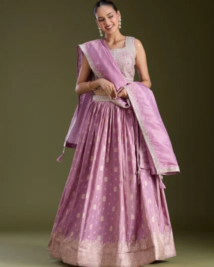  Lavender Sequins Banarasi Readymade Lehenga