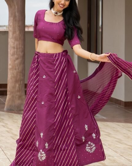 Wine Silk Blend Lehenga Set