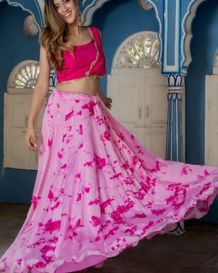 Pink Hand Tie-Dyed Lehenga Set