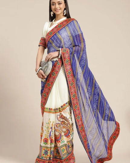 Embroidery Kutch Work Peacock Pattern Saree Festive Wear