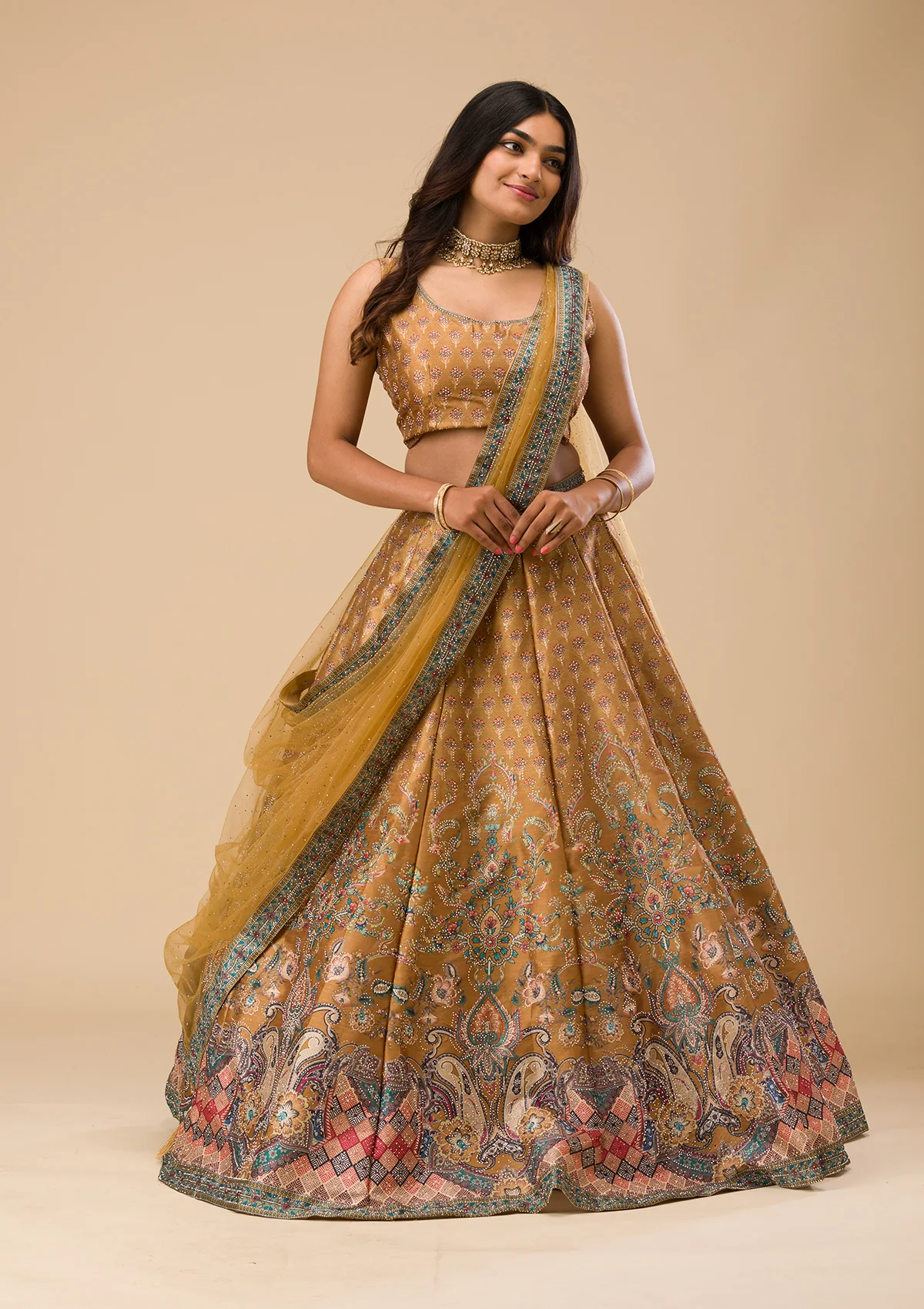 Mustard Swaroski Banarasi Readymade Lehenga Set - Image 2