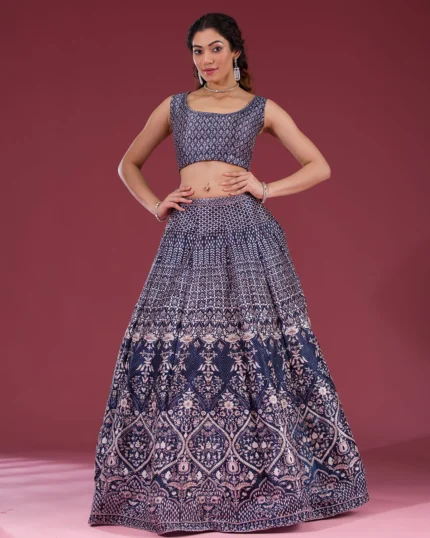 Silver Stonework Raw Silk Readymade Lehenga Set
