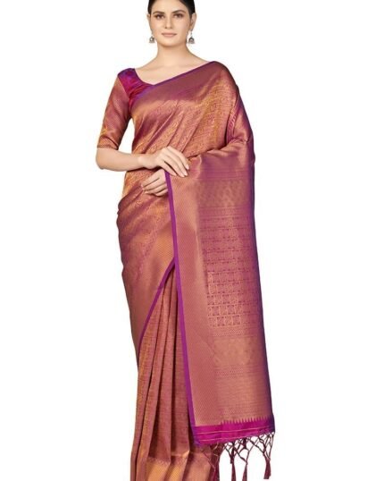 Magenta Kanchipuram Silk Zari Woven Saree Festive Wear