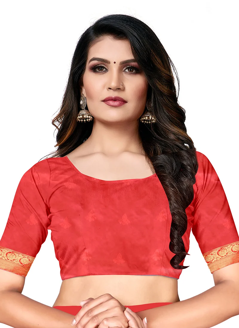 Red Banarasi Silk Zari Weaving Work Saree Festive Wear - Image 2