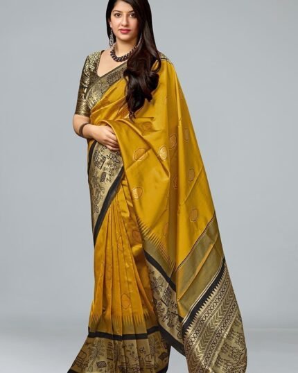 Stunning Mustard Banarasi Silk Saree Festive Wear