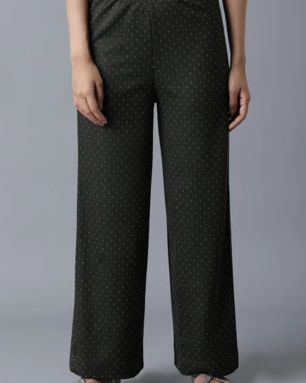 Black Solid Straight Fit Palazzo With Elasticated Waistband