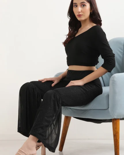 Black Lace Insert Pintuck Trousers