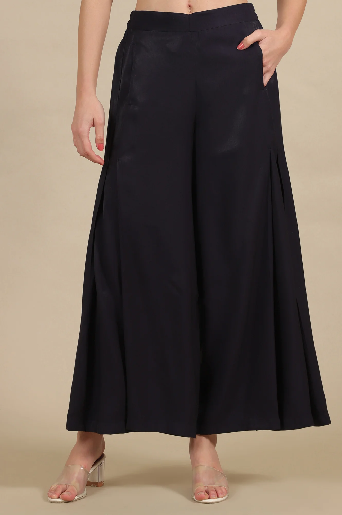 Solid Flared Woven Sharara With Pleats