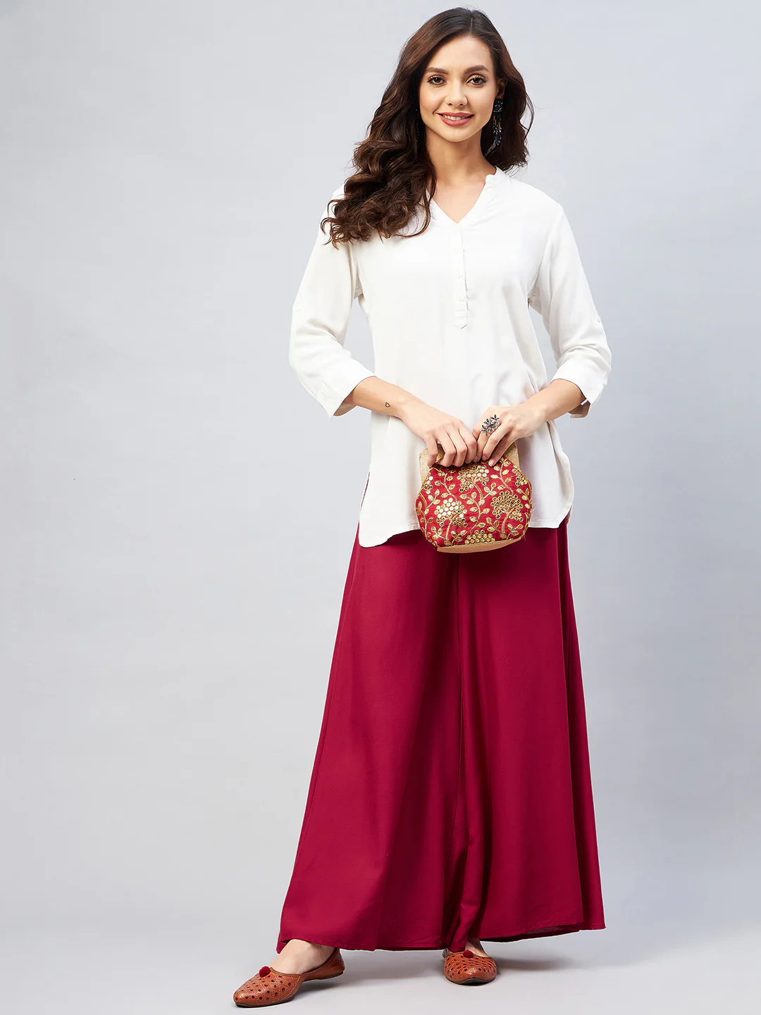 Viscose Rayon Solid Maroon Handloom Palazzo