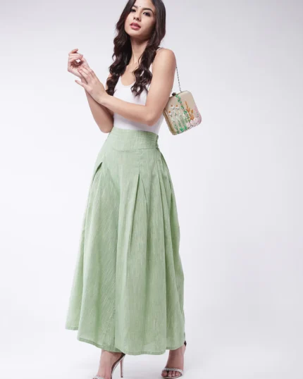 Green Smart Casual Handloom Palazzo