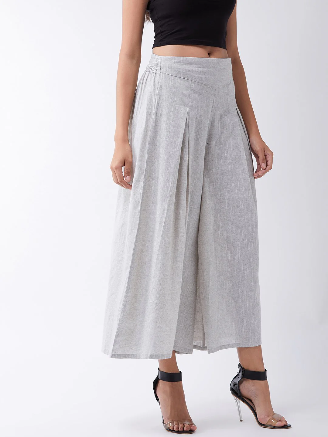 Grey Smart Casual Handloom Palazzo - Image 4