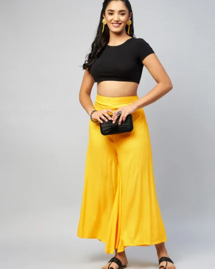 Viscose Rayon Solid Yellow Handloom Palazzo