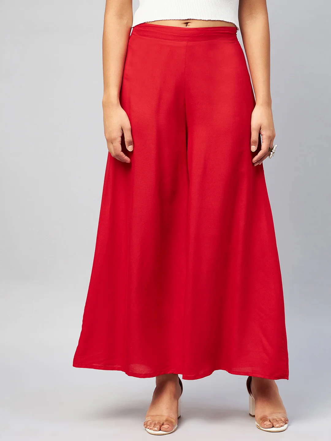 Viscose Rayon Solid Red Handloom Palazzo - Image 2