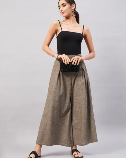 Smart Casual Brown Handloom Palazzo