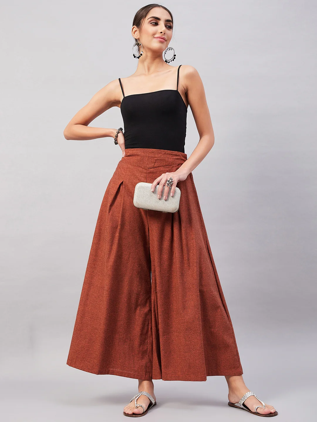 Rust Smart Casual Beautiful Hot Handloom Palazzo - Image 3