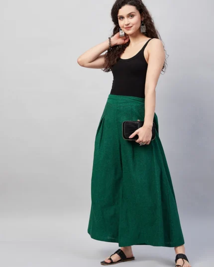 Bottle Green Smart Casual Handloom Palazzo