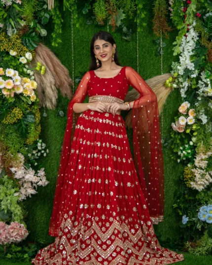 Red And Gold Lehenga Cape Sleeves