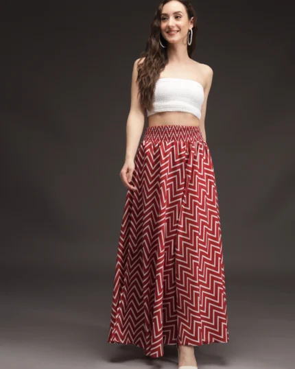 Women Flared Maroon, White Viscose Rayon Palazzos