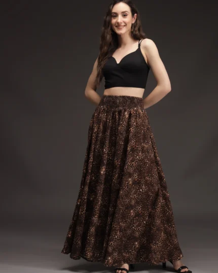Women Flared Brown, Black Viscose Rayon Trousers