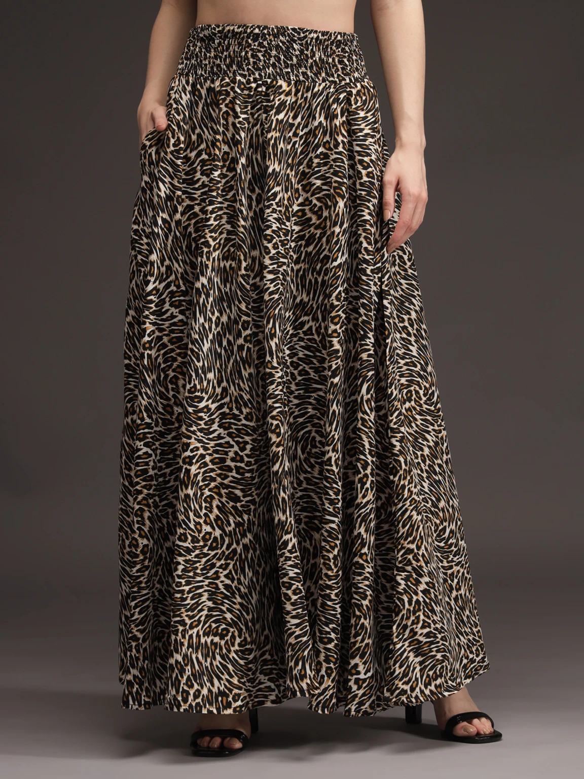 Women Flared Brown, Black, White Viscose Rayon Palazzos - Image 3