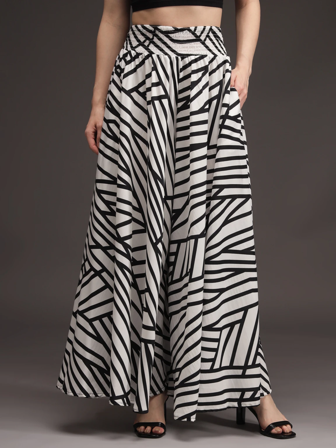 Women Flared White, Black Viscose Rayon Palazzos - Image 2