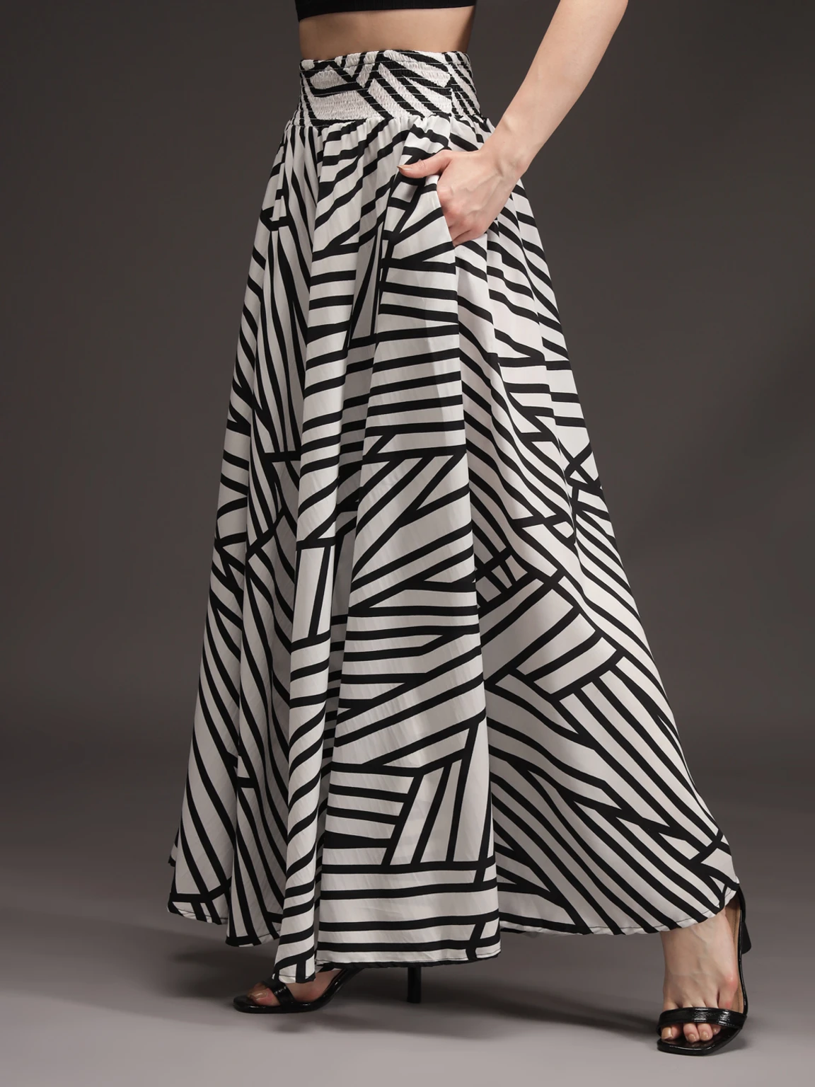 Women Flared White, Black Viscose Rayon Palazzos - Image 3