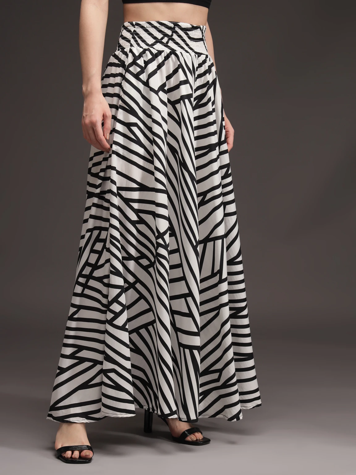 Women Flared White, Black Viscose Rayon Palazzos - Image 4