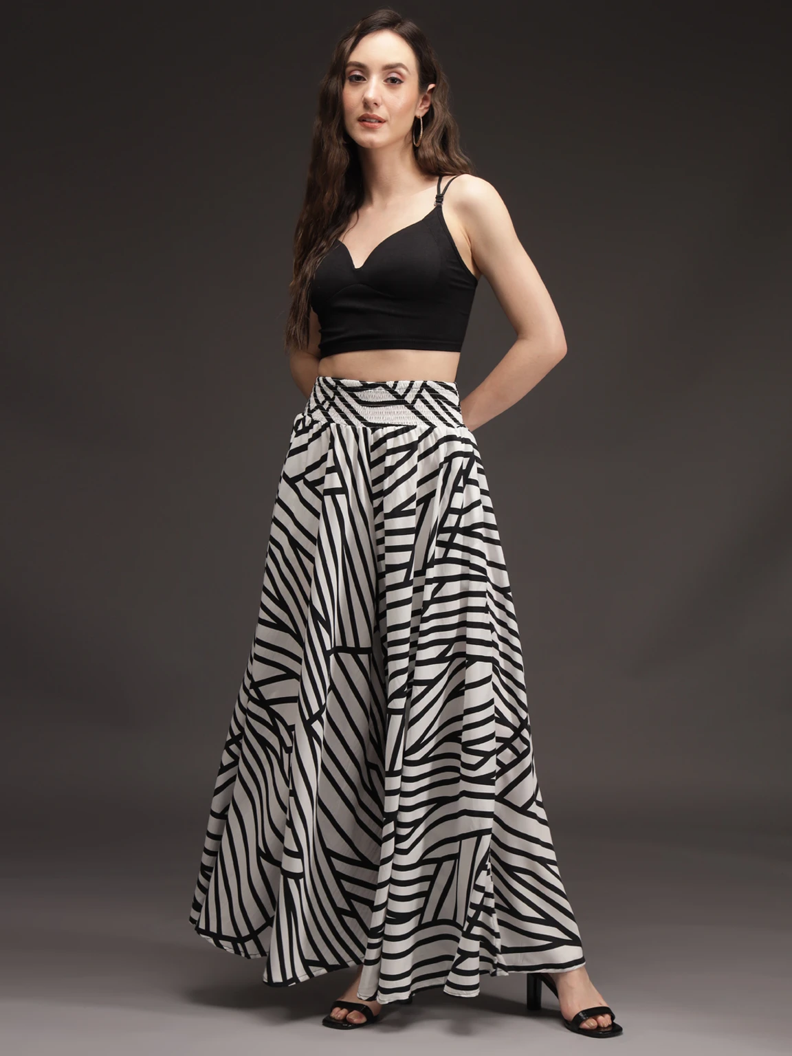 Women Flared White, Black Viscose Rayon Palazzos