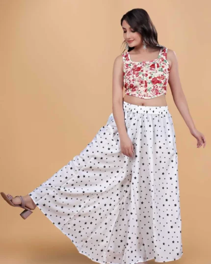 Women Flared White Viscose Rayon Palazzos