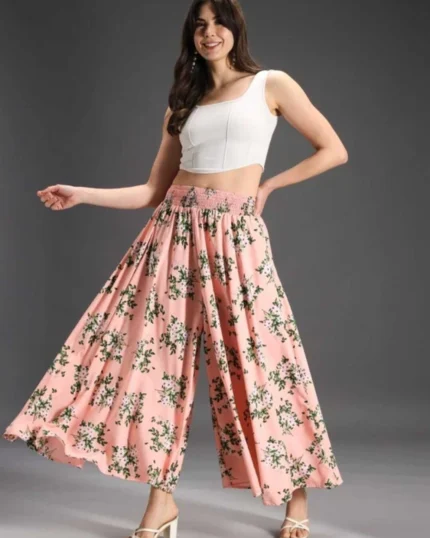 Women Flared Pink Viscose Rayon Palazzos