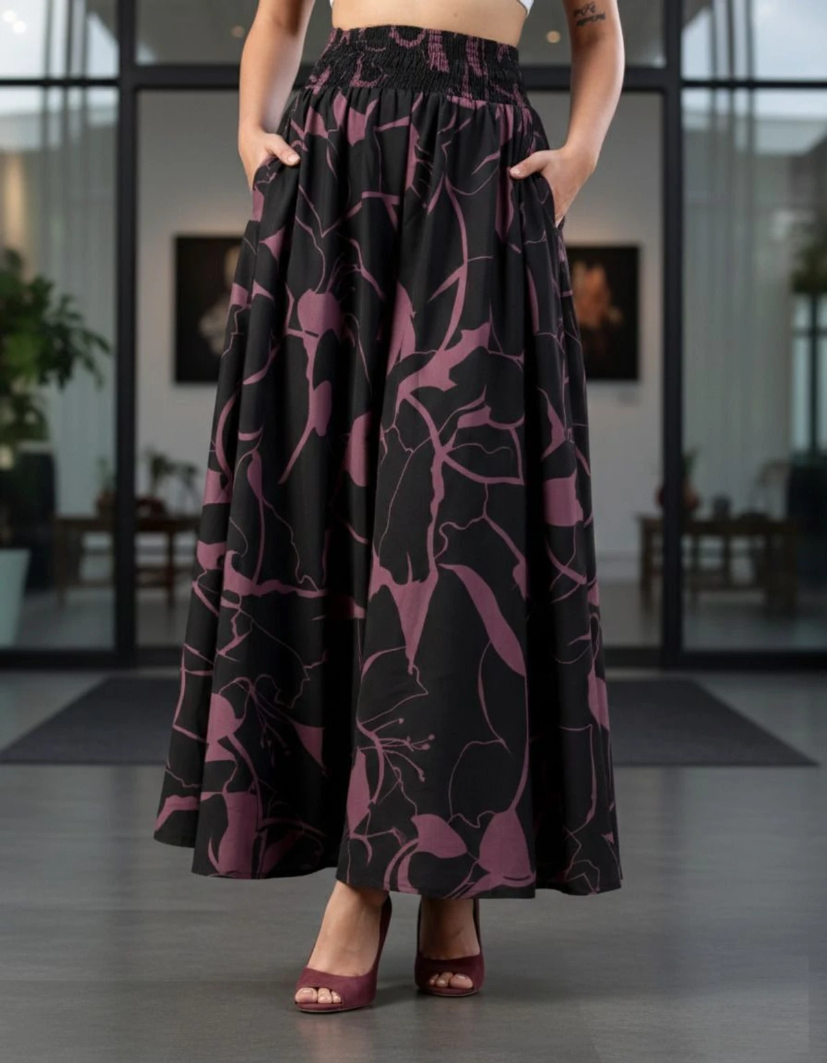 Women Flared Printed Black Viscose Rayon Palazzos - Image 6