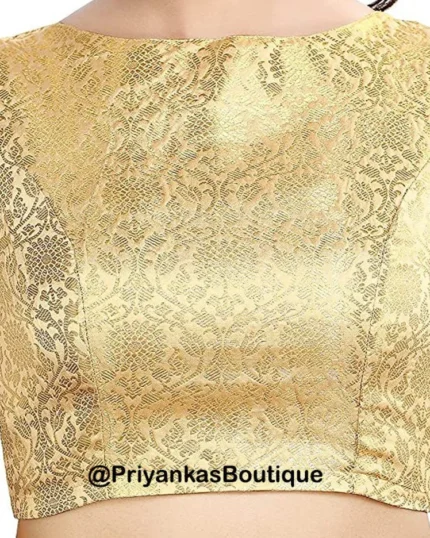 Golden Banarasi Silk Saree Blouse, Readymade Saree Blouse, Indian Blouse
