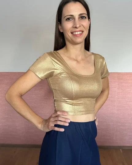 Metallic Short Sleeve Saree Blouse – Stretchy Choli for Women | Readymade Blouse for Sari & Lehenga