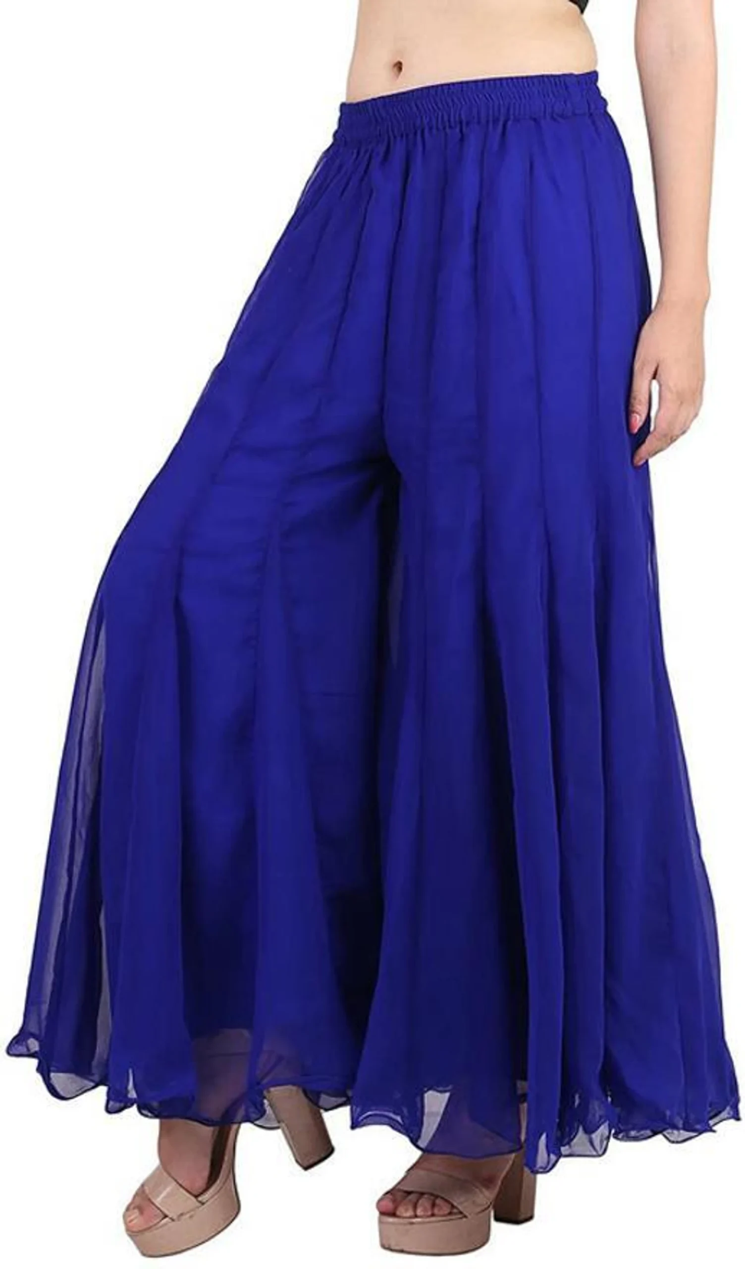 Women Flared Red Georgette Trousers - Image 3