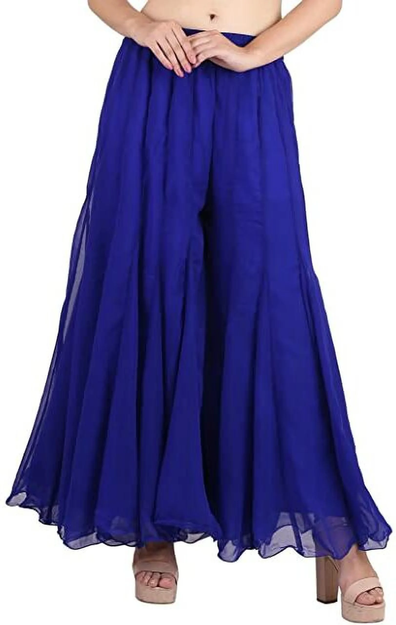 Women Flared Red Georgette Trousers - Image 5