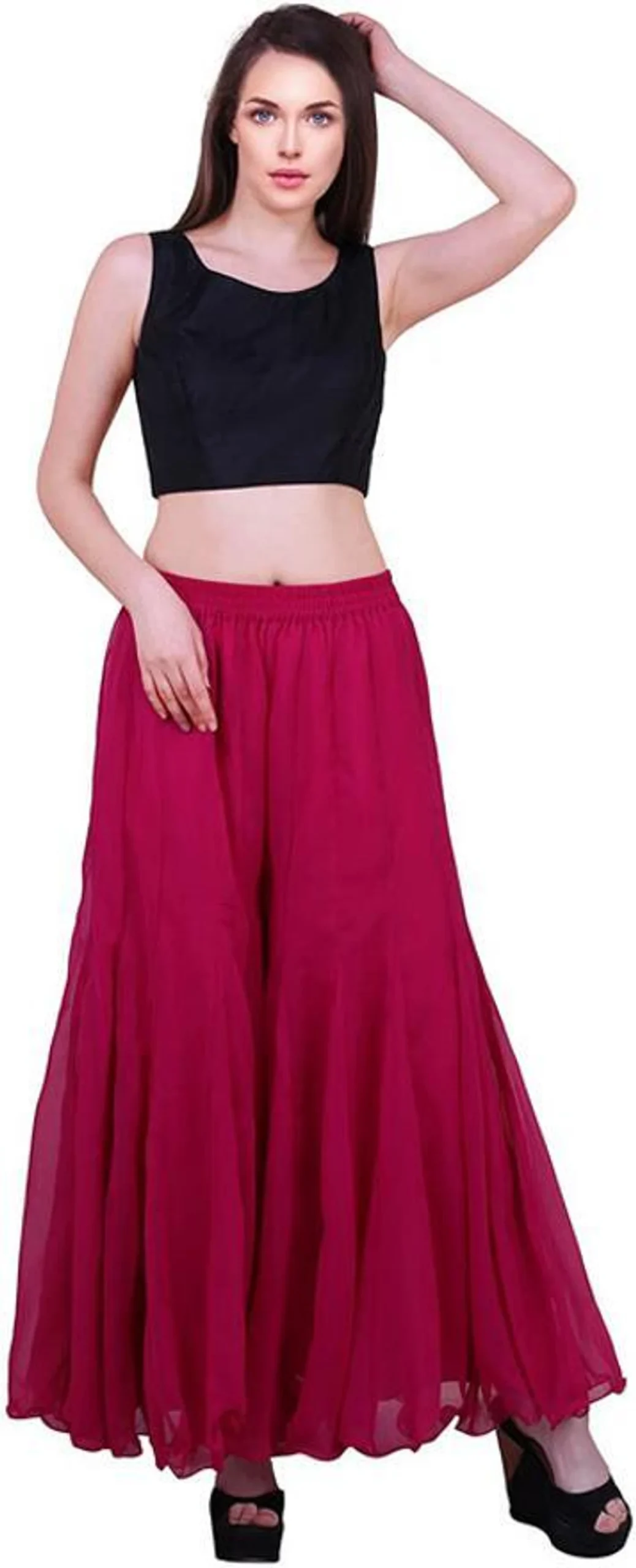 Women Flared Yellow Georgette Trousers - Image 3