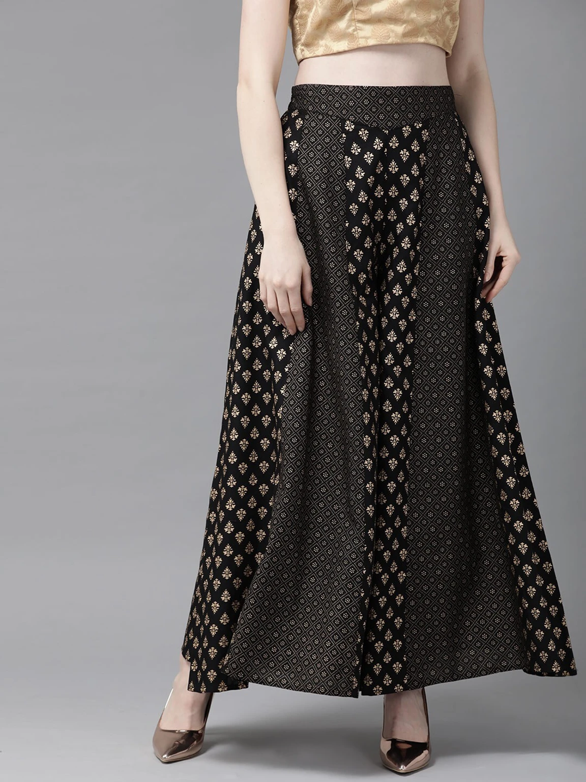 Women Flared Black Viscose Rayon Palazzos - Image 2