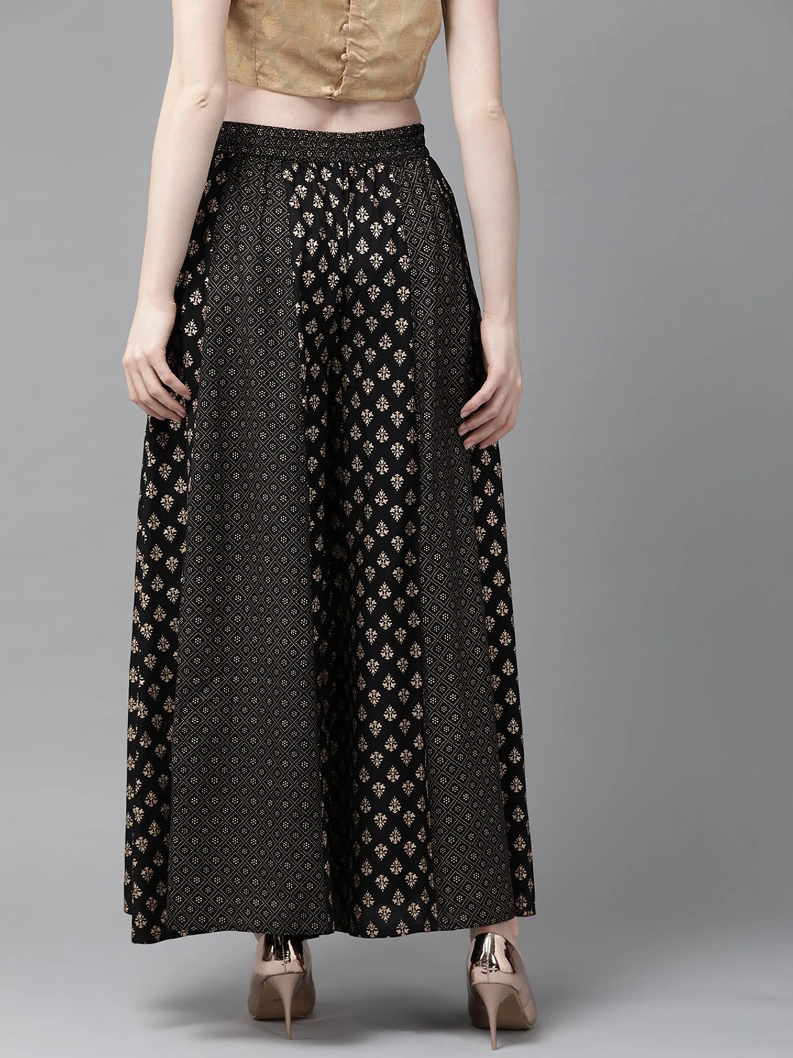 Women Flared Black Viscose Rayon Palazzos - Image 3