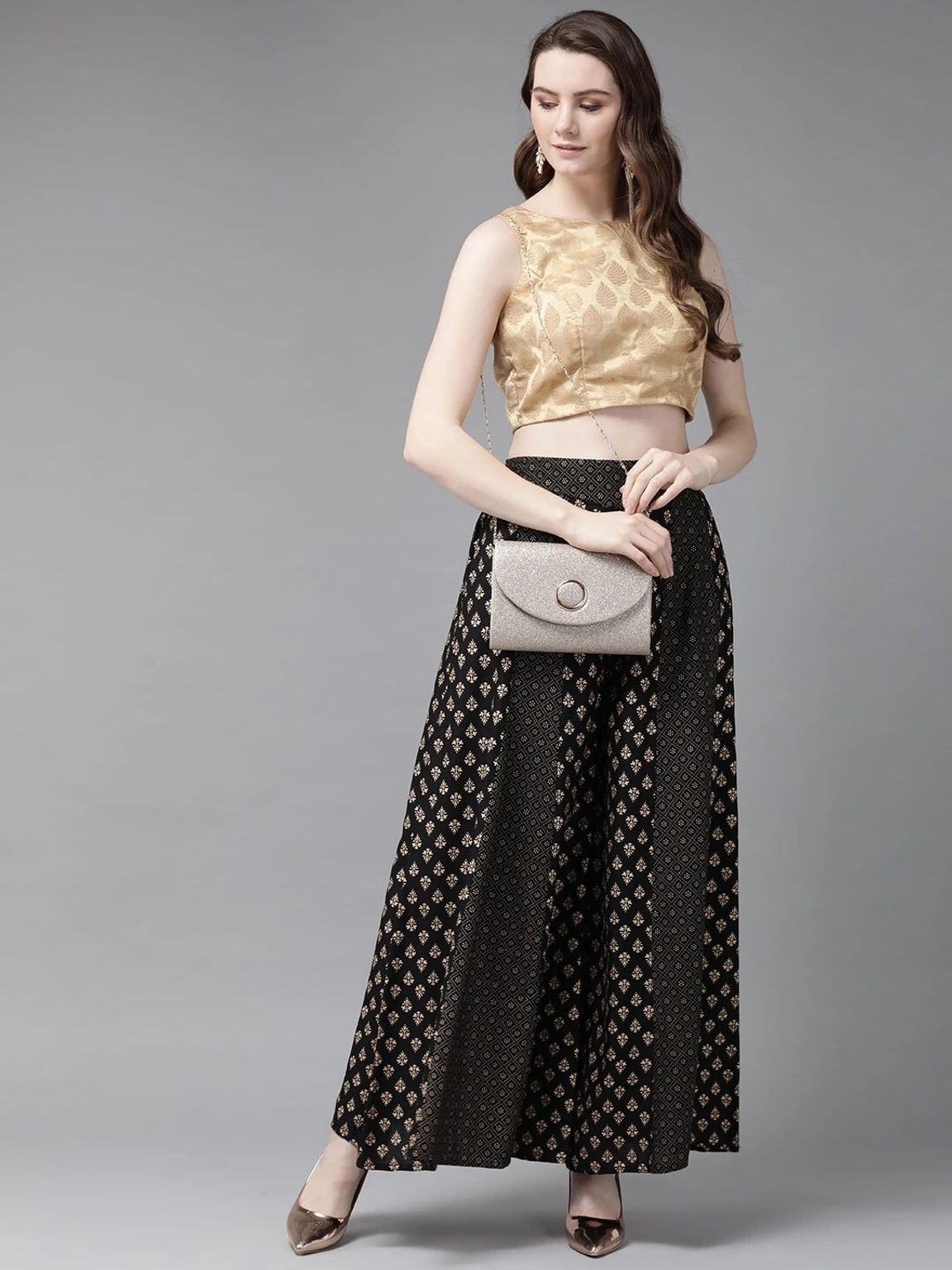 Women Flared Black Viscose Rayon Palazzos