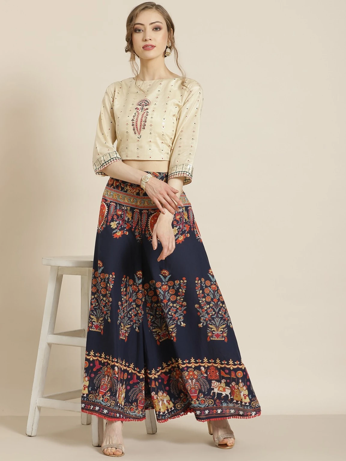 Women Flared Multicolor Pure Cotton Palazzos