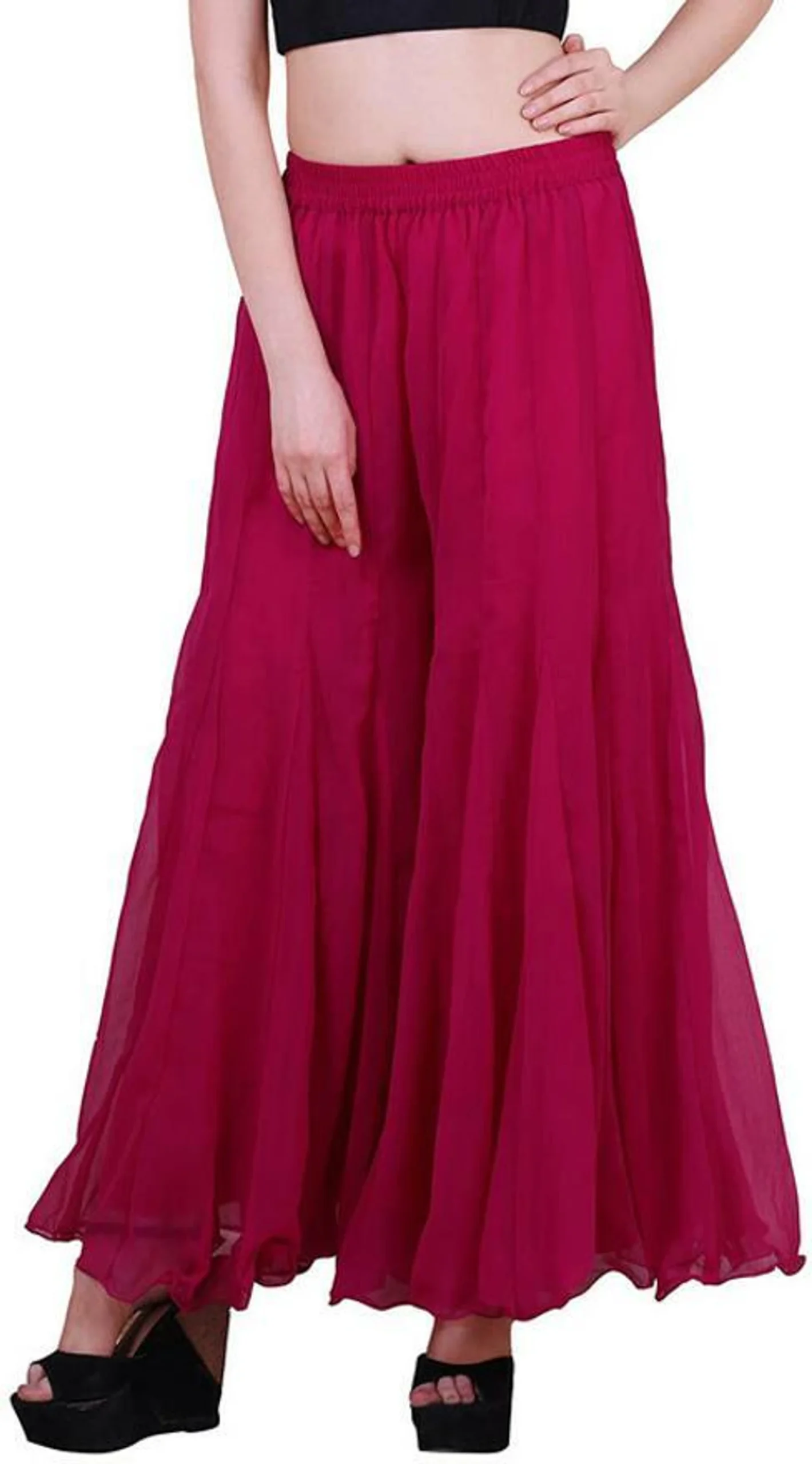 Women Flared Yellow Georgette Trousers