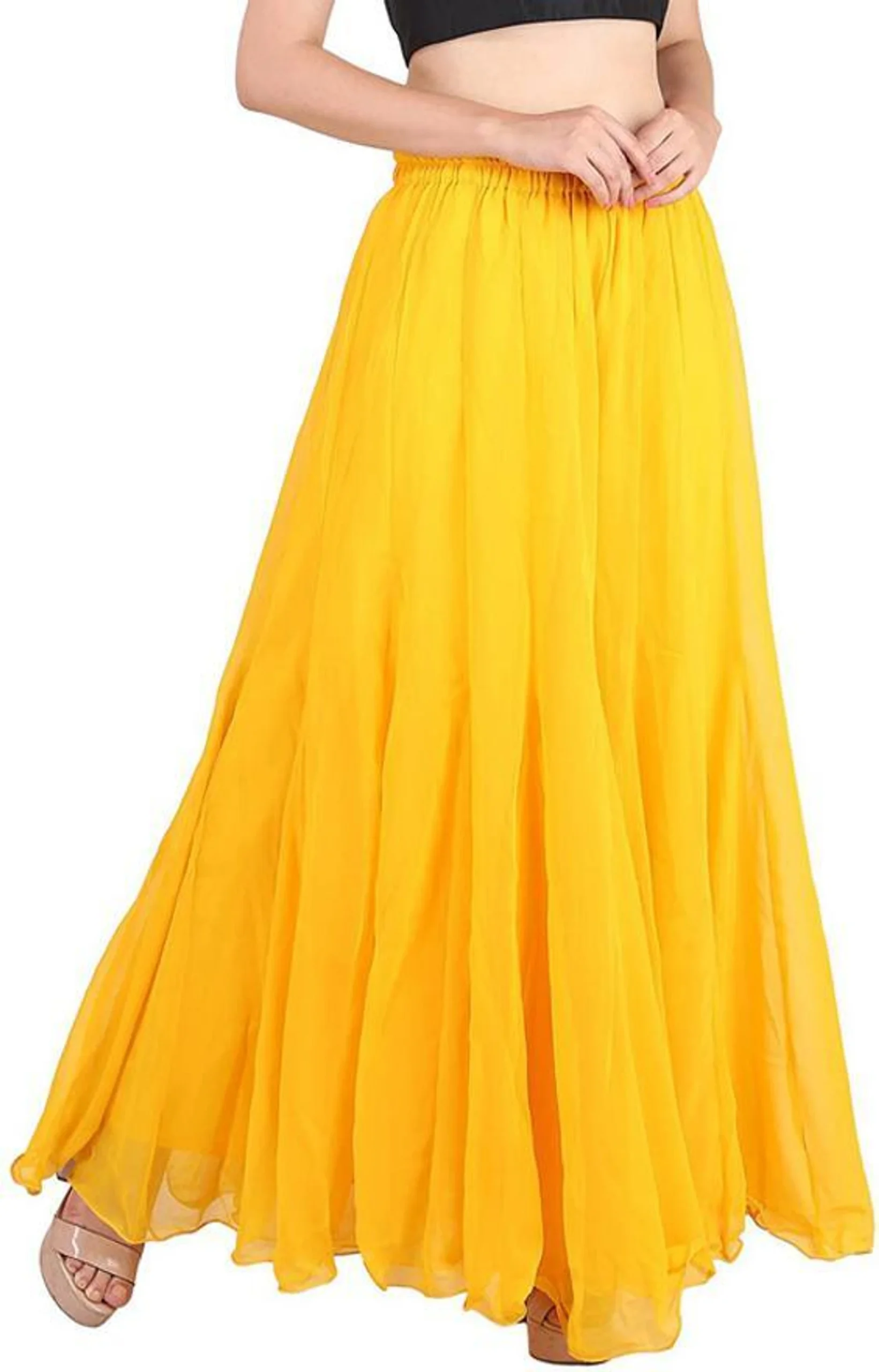 Women Flared Yellow Georgette Trousers - Image 3