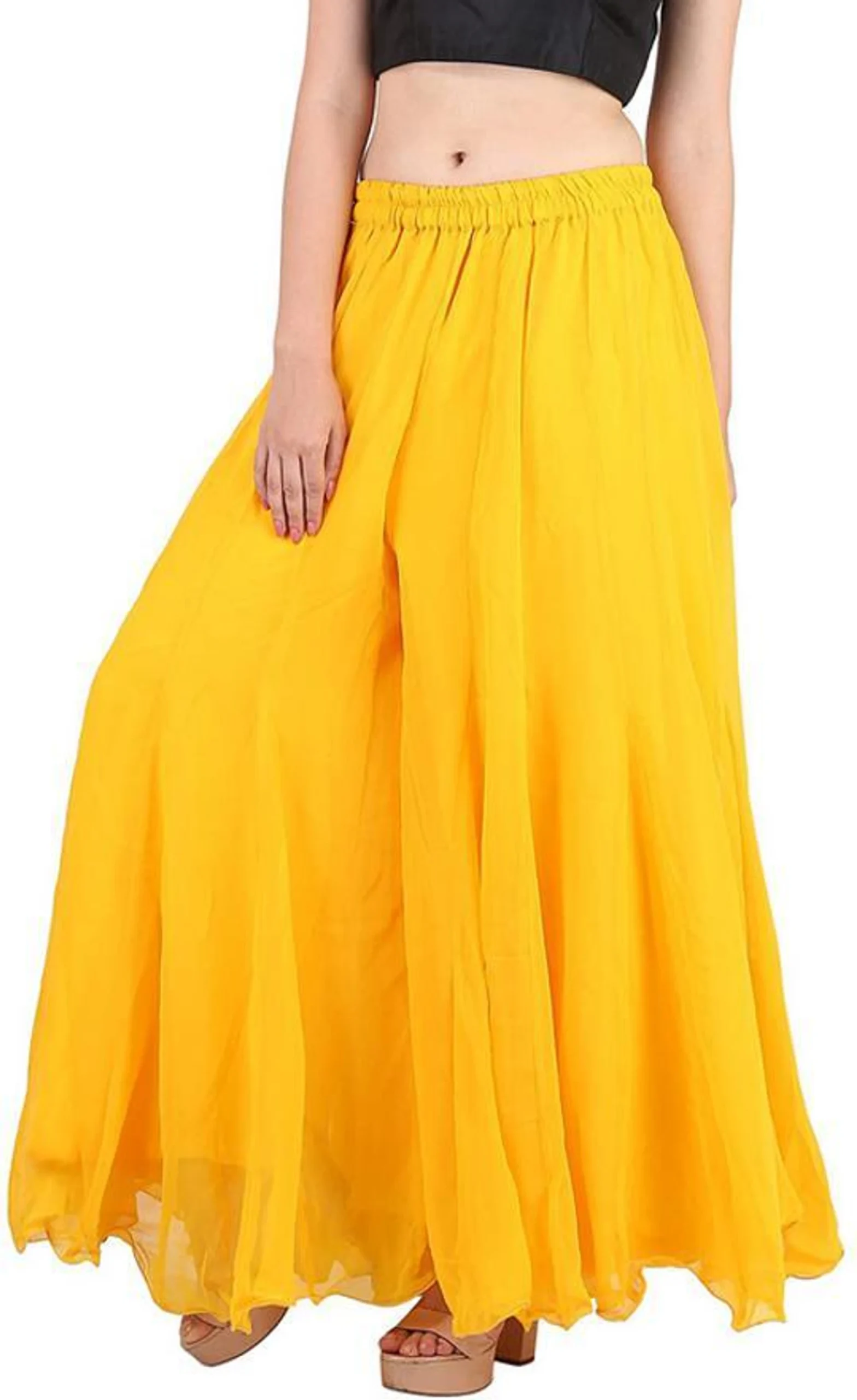Women Flared Yellow Georgette Trousers - Image 5