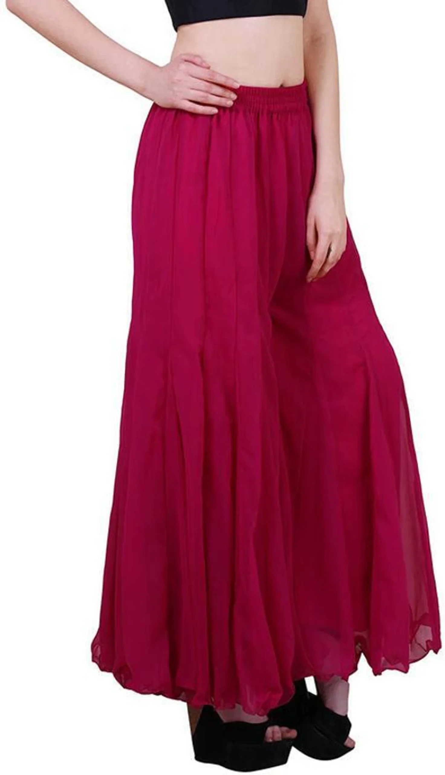 Women Flared Yellow Georgette Trousers - Image 5