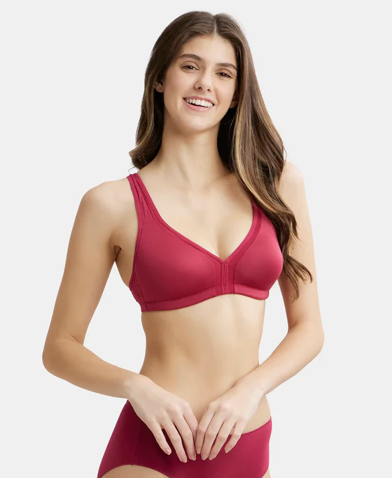 Wire free Non Padded Soft Touch Microfiber Elastane Stretch Full Coverage Everyday Bra with Stylized Mesh Panel - Image 10