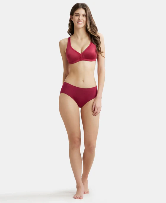 Wire free Non Padded Soft Touch Microfiber Elastane Stretch Full Coverage Everyday Bra with Stylized Mesh Panel - Image 13