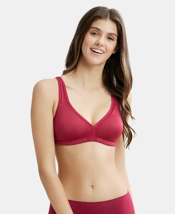 Wire free Non Padded Soft Touch Microfiber Elastane Stretch Full Coverage Everyday Bra with Stylized Mesh Panel - Image 12